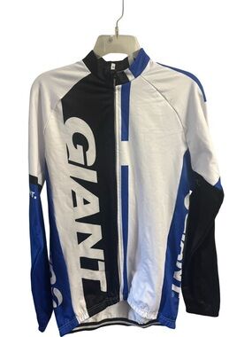 Giant Pro White and Blue Bike Jersey, Giant Cycling Shirt Long Sleeve Size L